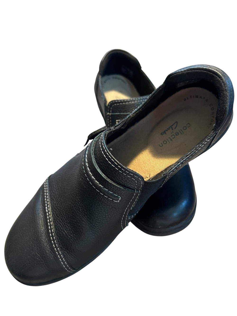 Clarks Collection Black Leather Slip On Loafers Women’s  9 Comfort Shoes